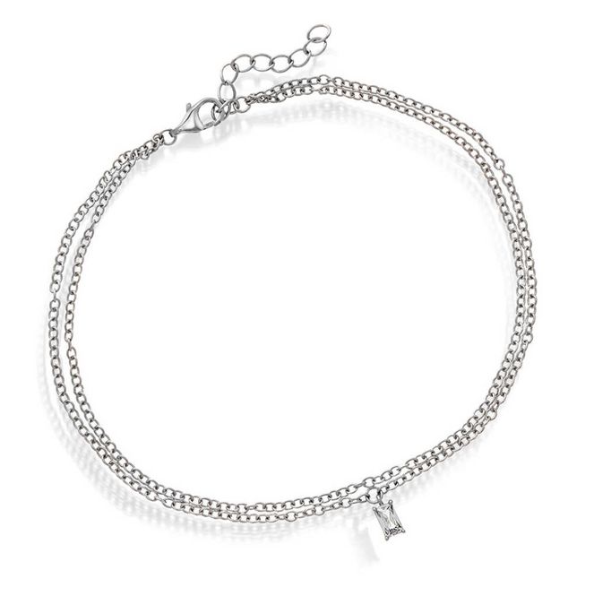 Hovedbilde Ankelkjede i sølv med zirkonia 25 cm rhodinert