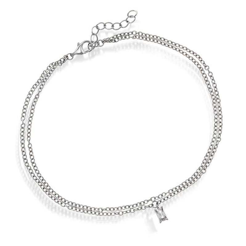 Ankelkjede i sølv med zirkonia 25 cm rhodinert